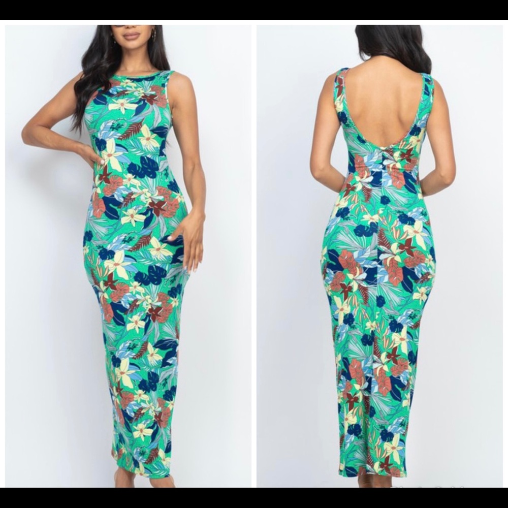 New Green Floral Maxi Dress